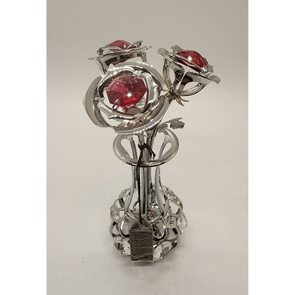 MATASHI CHROME PLATES SILVER FLOWERS BOUQUET and Vase Unique See! - Picture 12 of 13